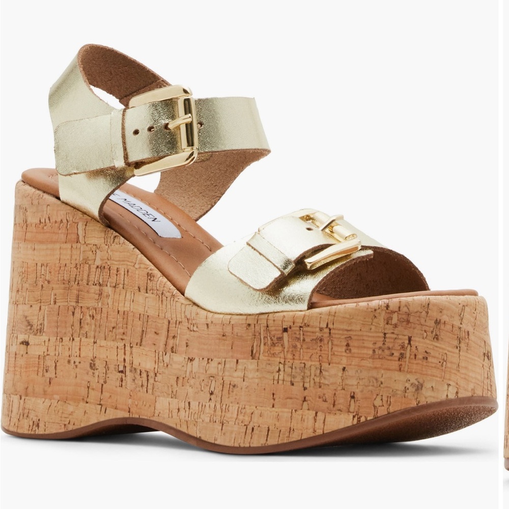 Steve Madden Gold Metallic Cork Platform Sandals